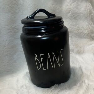Rae Dunn BEANS Ceramic Black Canister LL Large Size 9.5 Inch Magenta